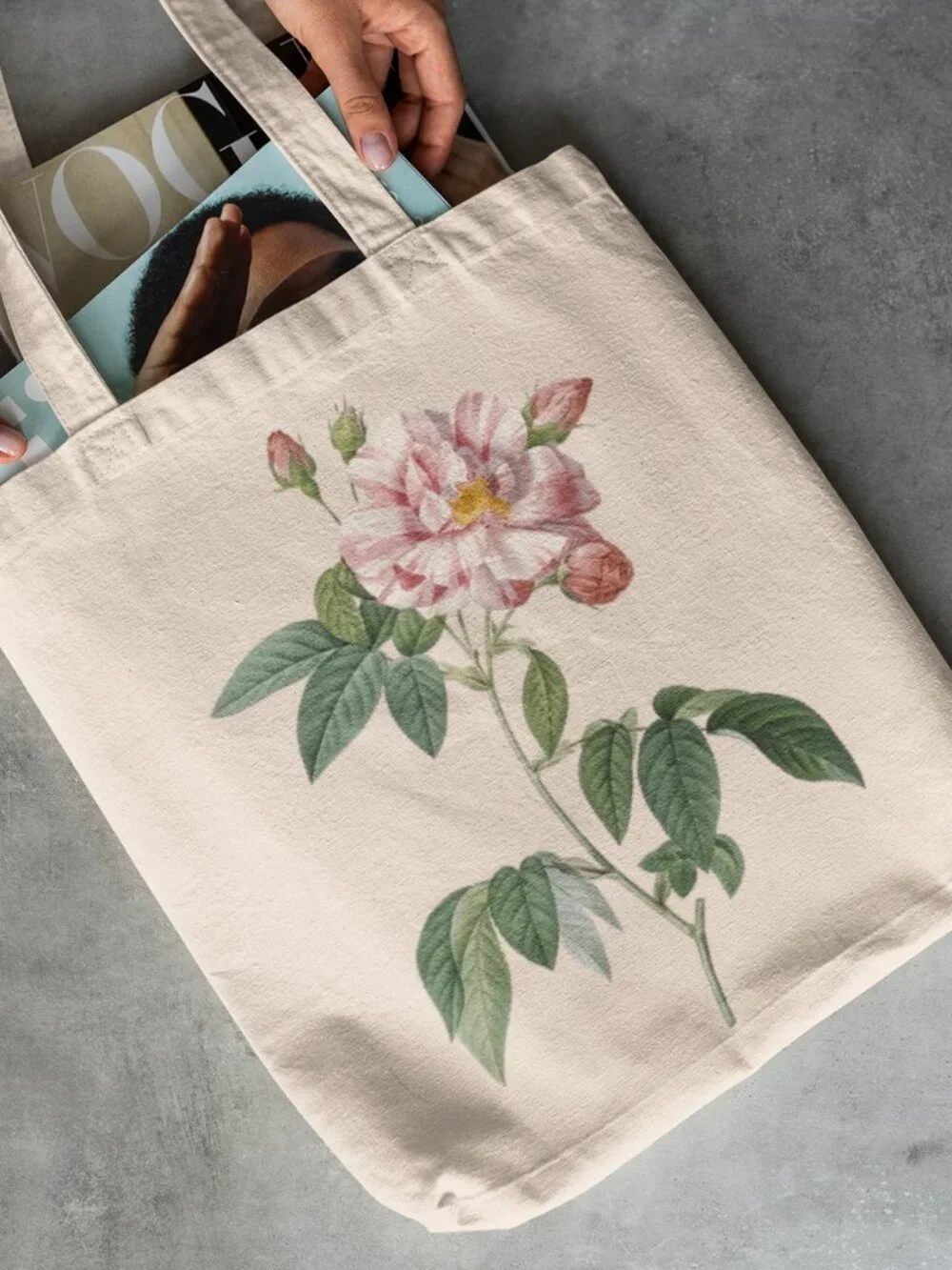 Apothecary's Rose Vintage Floral Print Graphic Canvas Tote Bag